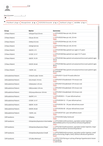 Fee sheet list