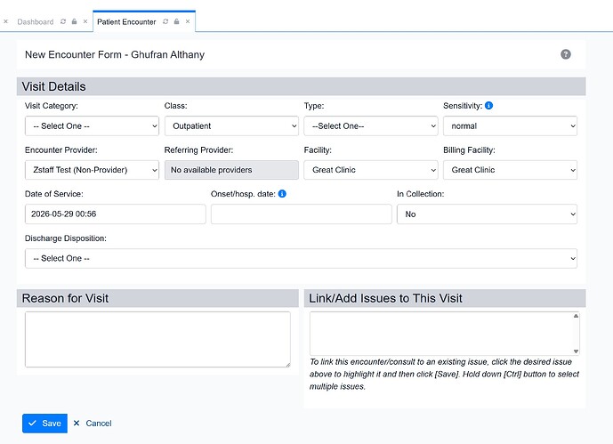 OpenEMR Encounter Bugs