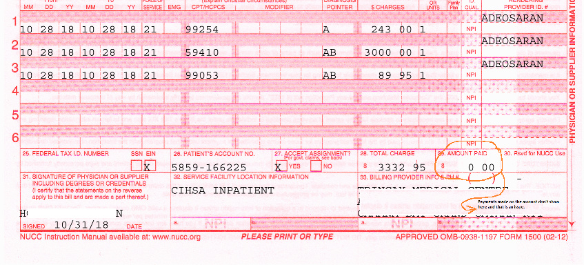 Prepayments Missing From HCFA 1500 Form Day to Day Users OpenEMR 